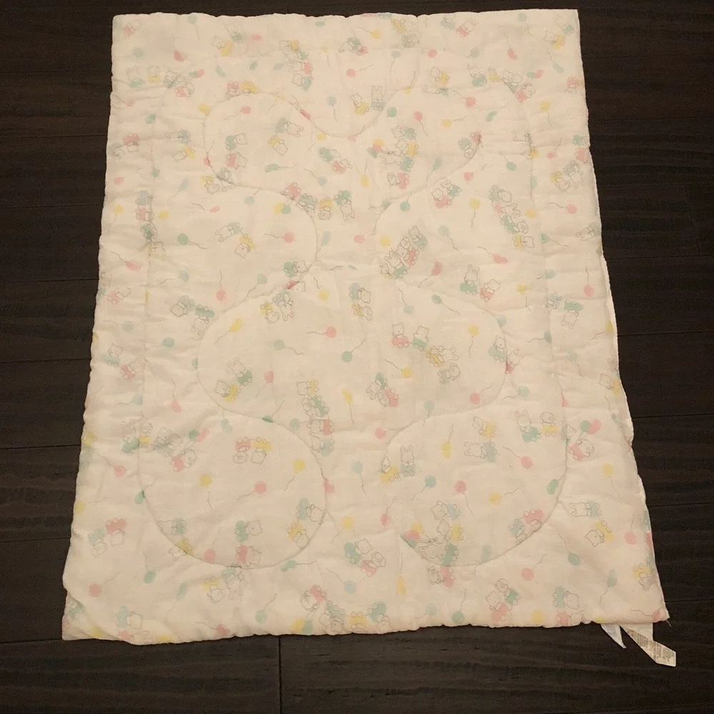 Hand Crochet Baby Blanket Comforter Gerber Animals Flowers Pink 30x40 Vintage